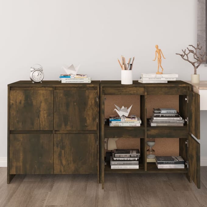 vidaXL - Dressoirs - 2 - st - 70x41x75 - cm - bewerkt - hout - gerookt - eikenkleurig