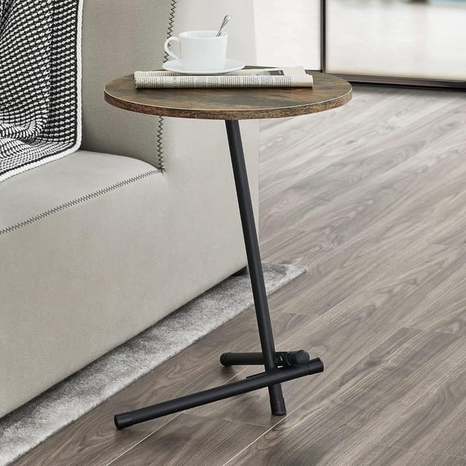 Ronde bijzettafel 55x40 cm houtkleur en zwart