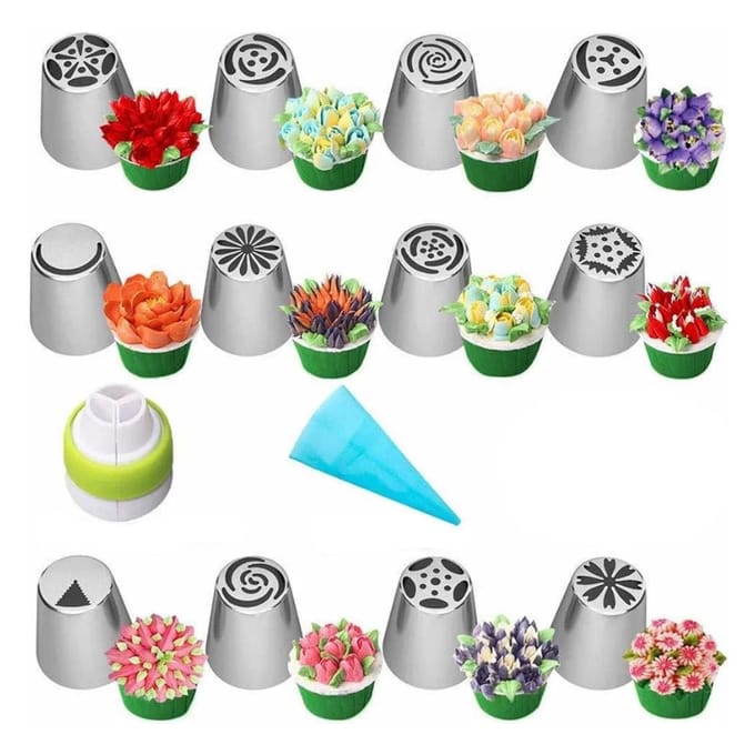 14 stuks Russische spuitmondjesset, complete bloemenglazuurspuitmondjes, taartdecoratie, bakken gray