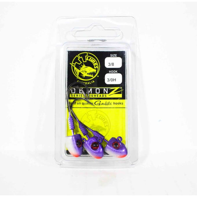 Tackle Tactics TT Demonz Jig Head 3/8oz 3/0H 3/pack Paarse Minnow (7624) yellow