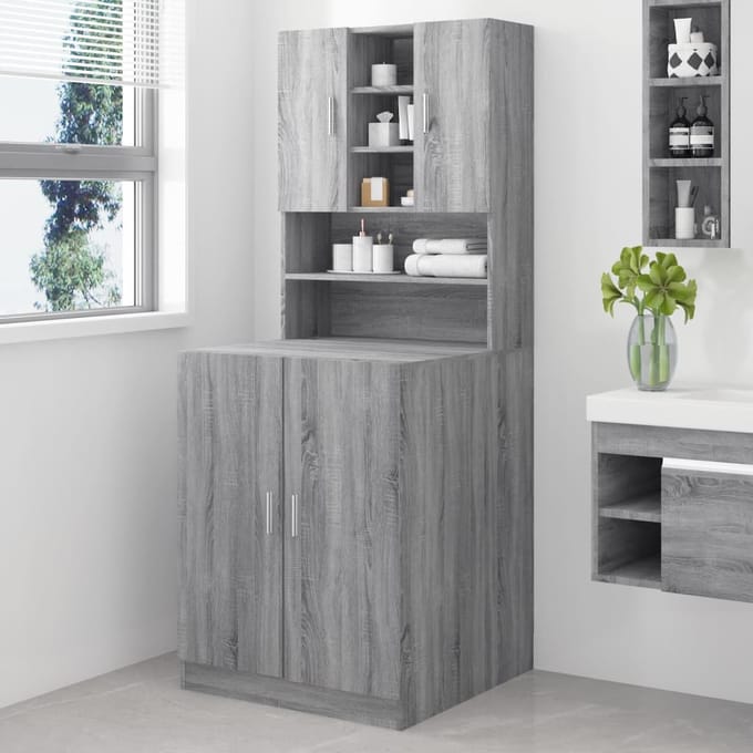 vidaXL - Wasmachinekast - bewekrt - hout - grijs - sonoma - eikenkleurig