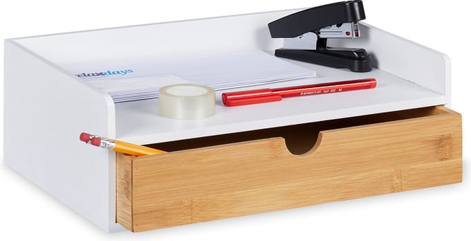 bureau organizer - 1 lade - bamboe - A4 - 11 x 32 x 22 cm - wit/natuur