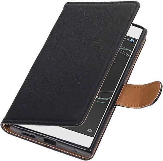 Washed Leer Bookstyle Hoesje - Geschikt voor Nokia 7 Zwart