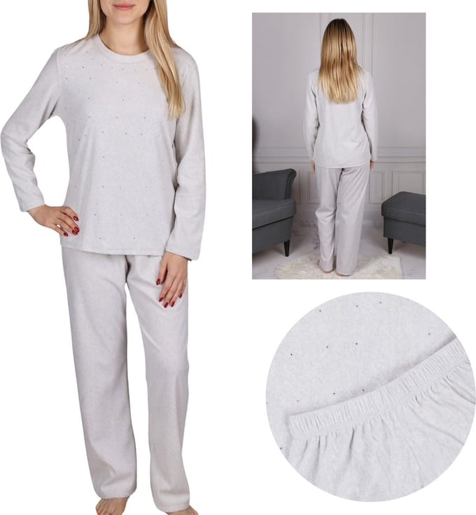 Damespyjama in zirkoongrijs fleece met lange broek