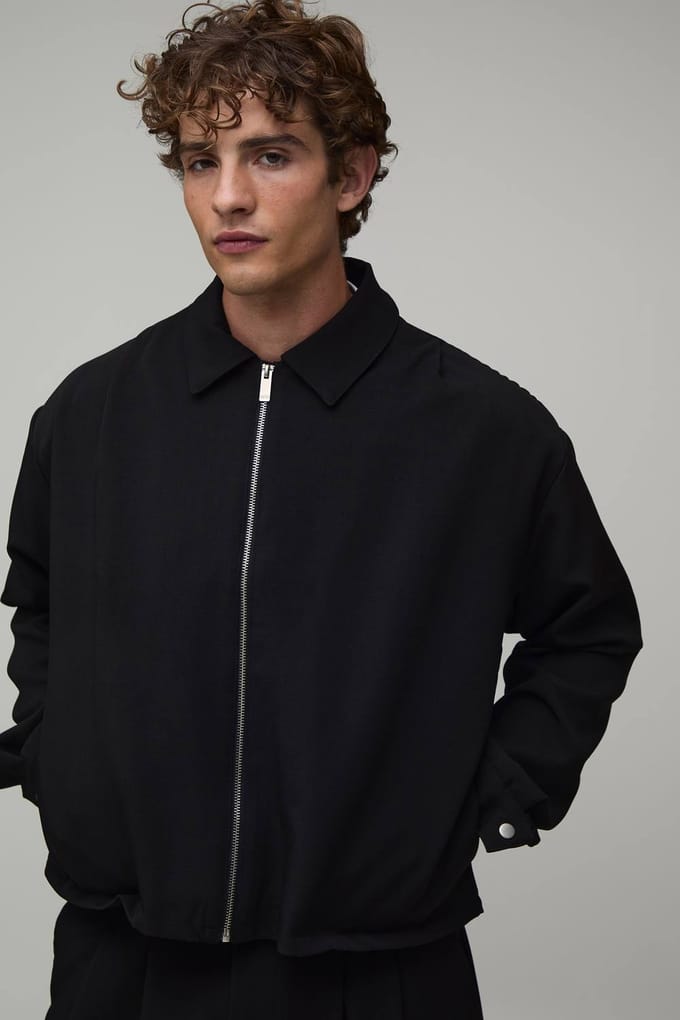 Getailleerd Jasje Met Plooien Voorpand Oversized Boxy Co-ord Harrington | Black | Size Medium