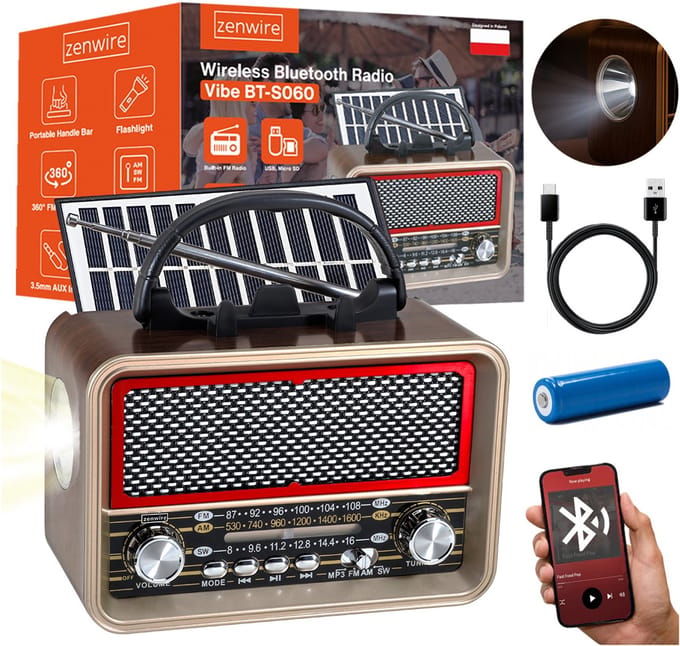 Zenwire BT-S060 Draagbare Radio - FM/AM/SW - Bluetooth - Zonnepaneel