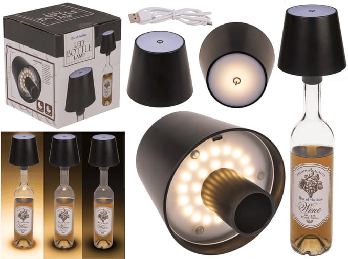 Flessenlamp - Oplaadbaar - Dimbaar - Draadloos - zwart - incl USB kabel