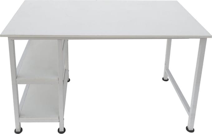 Bureau computer tafel - met opbergplanken - wit metaal hout - 110 cm breed