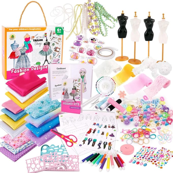Mode Studio Kit - Naaikit Kinderen - Kleding Ontwerpen - Inclusief 2 Mannequins - 345 Stuks - Multicolor