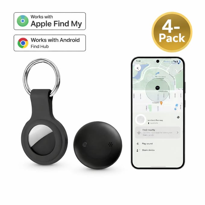 Evy24 GPS Tracker Pro 4 stuks - Werkt met Apple Find My & Android Find My Device - Tag Tracker - Sleutelzoeker - Item Finder - Smart Tracker - Bluetooth GPS Tracker voor Sleutels, Tas en Koffer