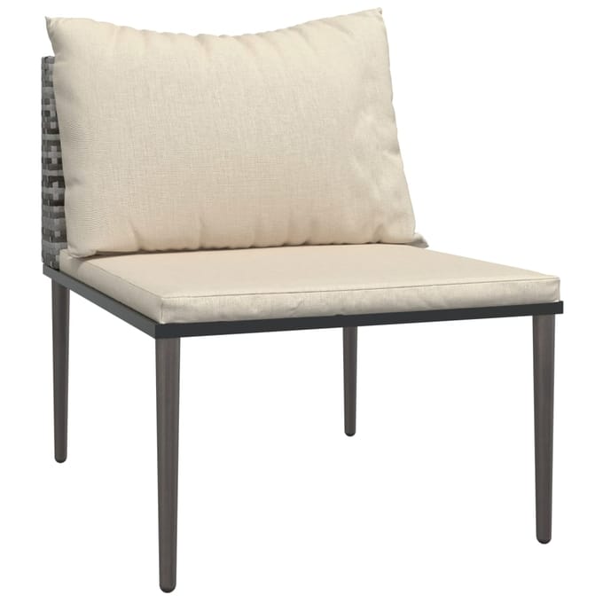 vidaXL - Tuinmiddenbank - met - kussens - poly - rattan - grijs