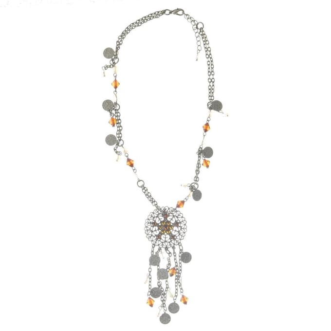 Behave - Ketting dames vintage stijl - zilverkleur bruin accent - 40 cm