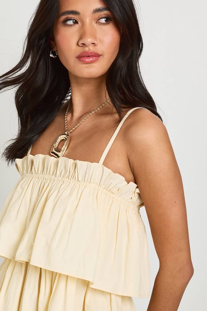 boohoo Dames Gelaagde Cami Top Met Ruches | Citroen | Maat: 44