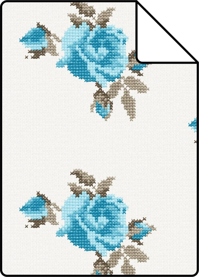 Proefstaal ESTAhome behang geborduurde roosjes turquoise - 26.5 x 21 cm - 138146-S