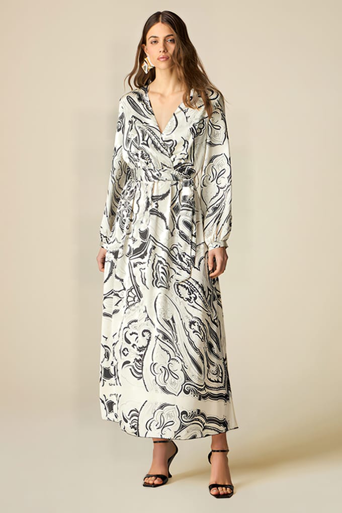 Oltre Long Patterned Satin Dress White Taglia: 42 | Maxi abiti Outlet | Donna | Bianco