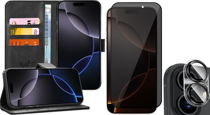 Hoesje geschikt voor iPhone 16 Plus - Privacy Screenprotector Volledig Dekkend Glas & Camera - Portemonnee Book Case Zwart