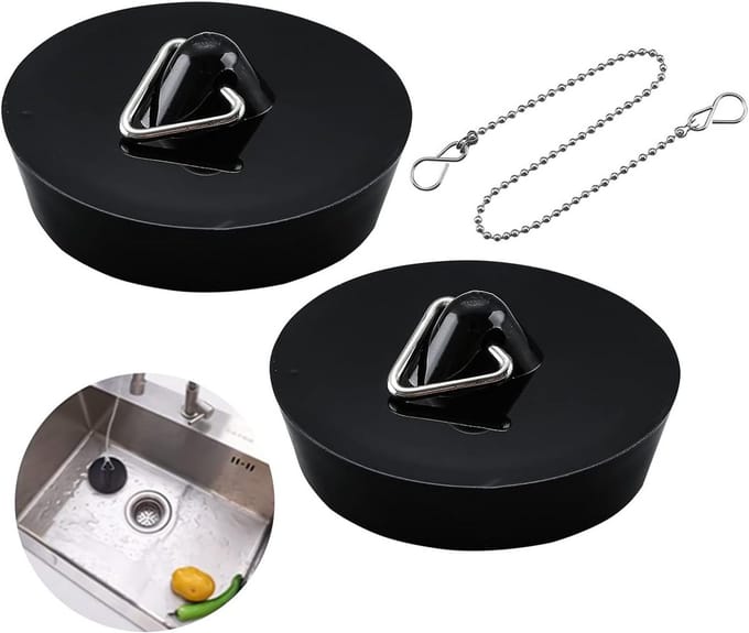 Universele Wastafelstop Set 2 Stuks - Zwarte Rubbers met Ketting