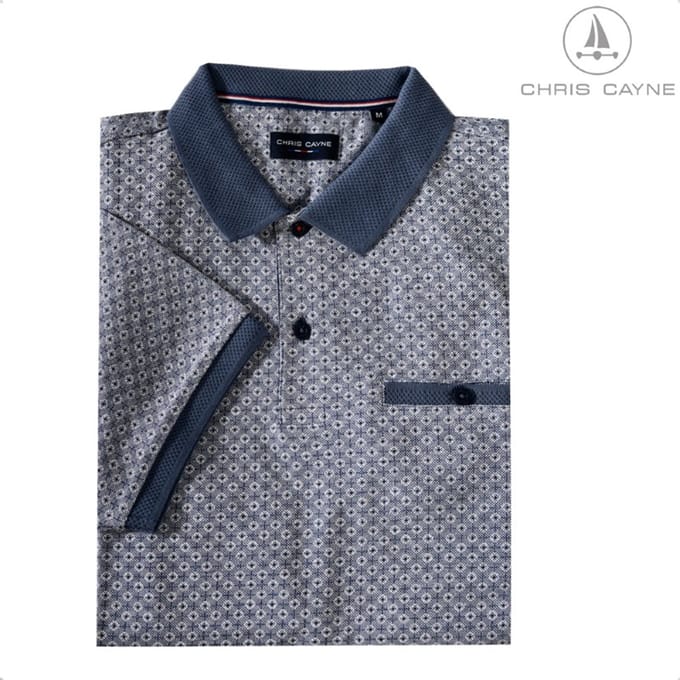 Chris Cayne - Polo 3065 navy print KM + borstzak - maat M