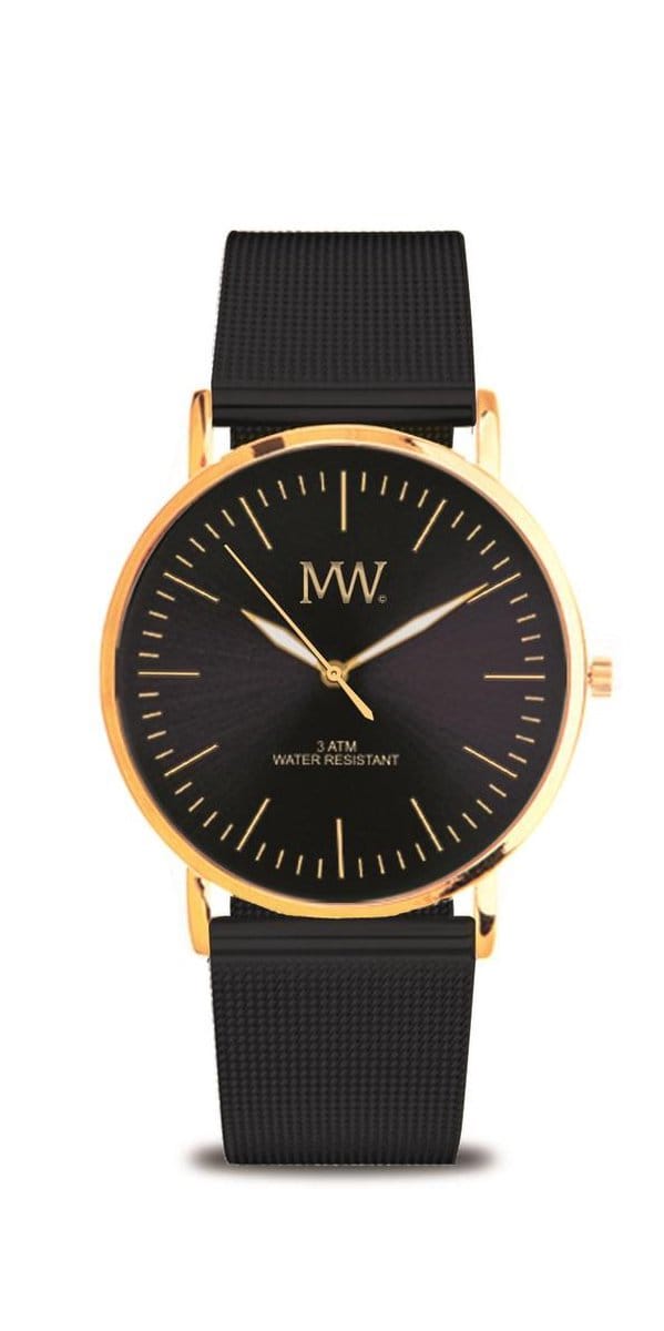 MW Horloge Flat Style Mesh Zwart Goud