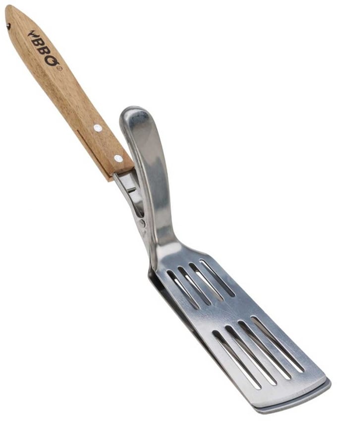 BBQ Serie - Stalen Grillspatel - 40 cm - Perforatie - Houten Handvat