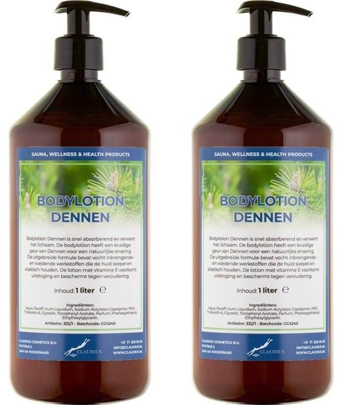 Bodylotion Dennen 1 Liter - met gratis pomp - set van 2 stuks