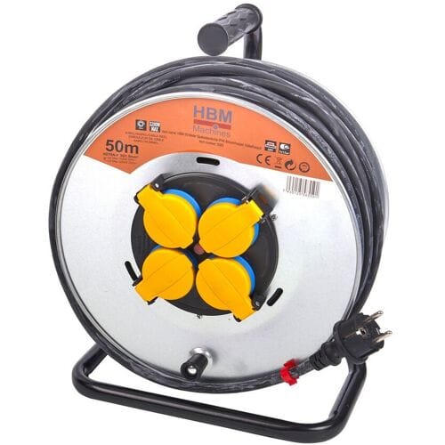 HBM 50 Meter Spatwaterdichte IP44 Stroomhaspel, Kabelhaspel 3 x 1,5 mm²