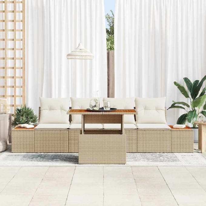 vidaXL - Tuin - Eettafel - Set - met - kussen - 5 - pcs - Beige - en - Crème