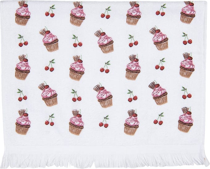 Clayre & Eef Gastendoekje 40x66 cm Wit Roze Katoen Cupcake