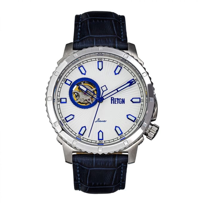 Reign Bauer automatisch semi-skelet lederen band horloge