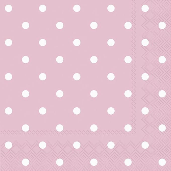 20x Polka Dot 3-laags servetten licht roze met witte stippen 33 x 33 cm
