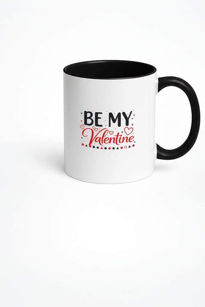 Valentijn Mok 'Be My Valentine' - Wit/Zwart met Liefdes Hartjes