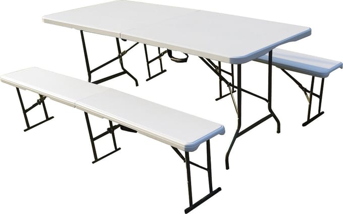 Inklapbare tafel en banken set - kunststof - 183x130 cm - Campingset