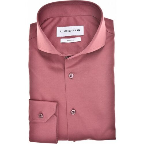 Ledûb Overhemd Slim Uni Color Cotton Jersey Cutaway Collar Midden Rood / male