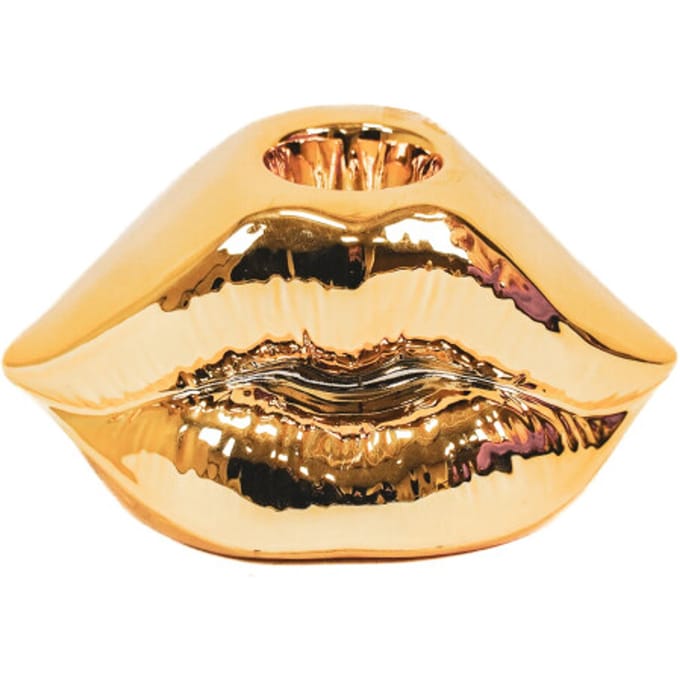 Housevitamin Lips Don't Lie Kandelaar - Dopamine Decor - Eyecatcher - Goud - 10,5x6,5x5,5cm