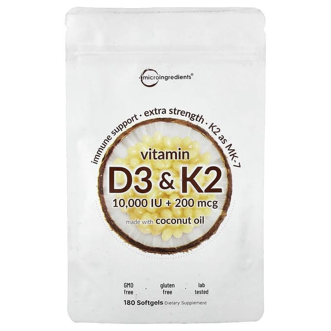 Vitamine D3 & K2, 180 Gélules Molles