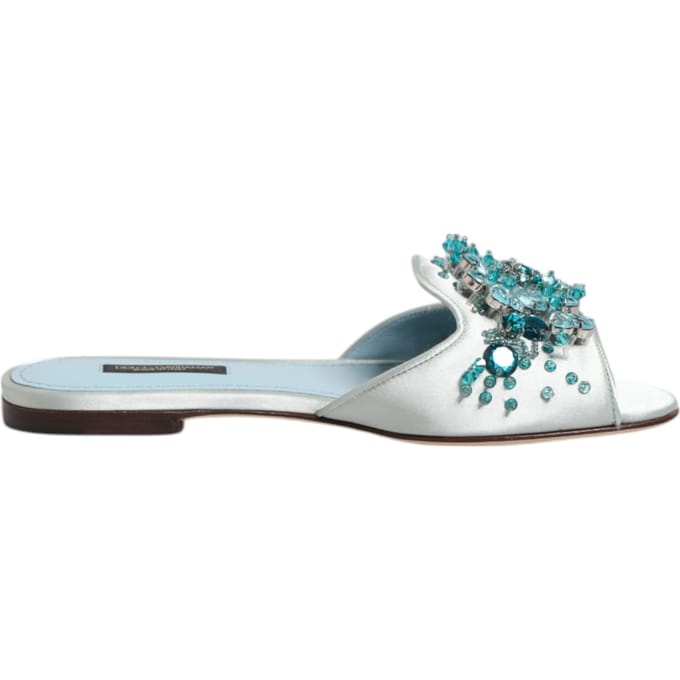 Dolce & Gabbana Zilveren Blauwe Leren Bead Versierde Slippers