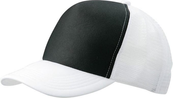Myrtle Beach Volwassenen Unisex 5 Panel Polyester Mesh Cap (Zwart/Wit)