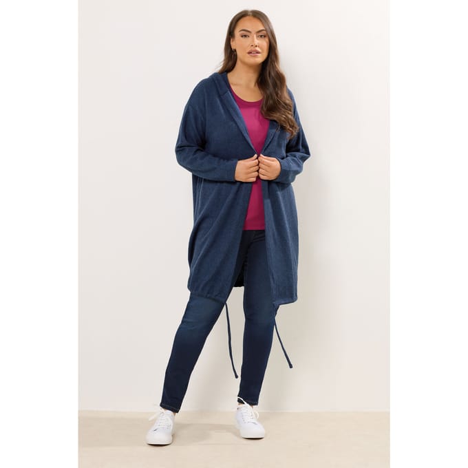 Yours Marineblauwe Geribbelde Zachte Cardigan Size 44