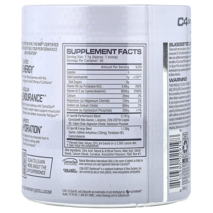 C4 / Cellucor, C4 Sports, Pre-Workout, Blauwe Framboos, 213g (7,5 oz)