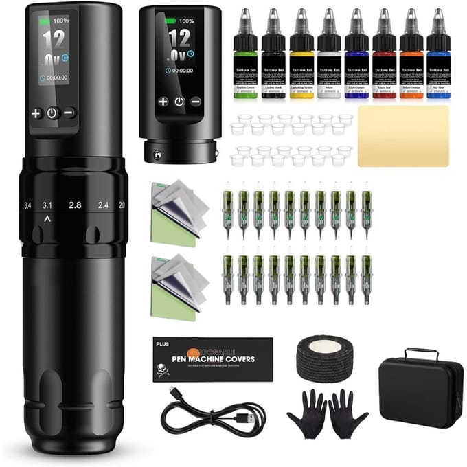 CLVP® Tattoo Machine met Accessoires - Tattoo kit Draadloos - Complete Set - Zwart