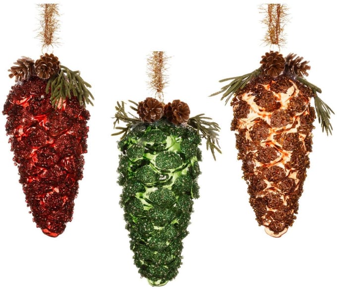 Decoris kersthanger dennenappel glas kerstboomversiering Ø6xH12,5cm.