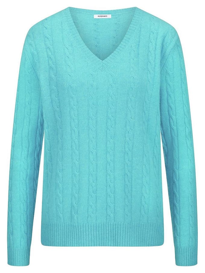 Trui V-hals 100% kasjmier Van Peter Hahn turquoise