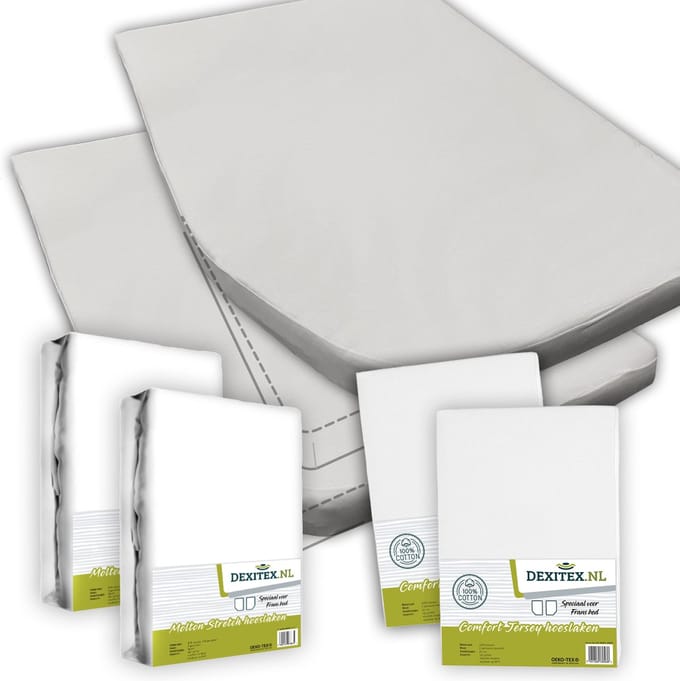 Dexitex Textielpakket Frans bed - 2 moltons met 2 hoeslakens, LINKS 2 x Wit