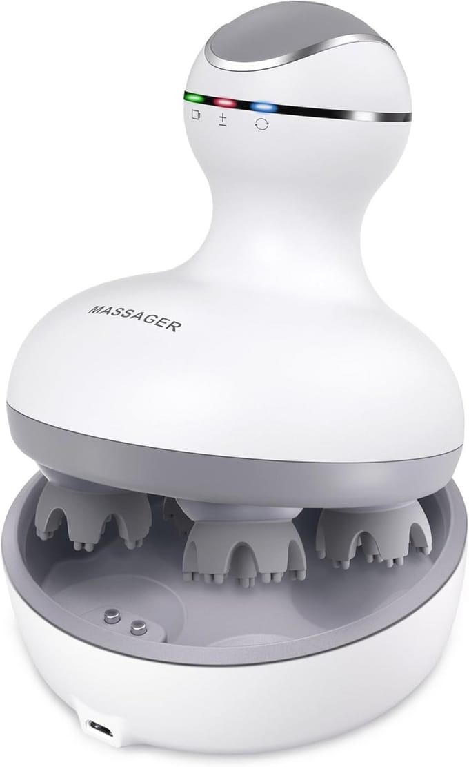 Hoofdmassageapparaat - Hoofdhuidmassager - Stressvermindering - 4 Massagekoppen - 14 x 11 x 11 cm - Wit