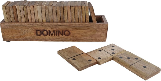Domino spel naturel mango houten speelgoed 20,5x5x7cm.