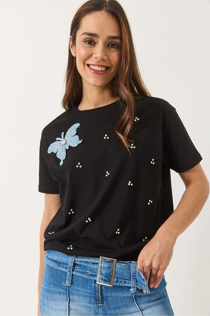 Geborduurd T-shirt met ronde hals