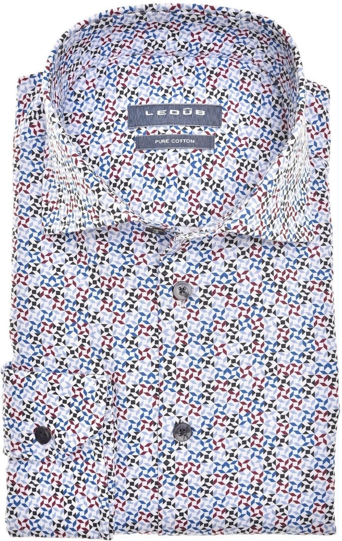 Ledub Overhemd Print Lichtblauw - Maat 44 - Heren - Overhemden Casual