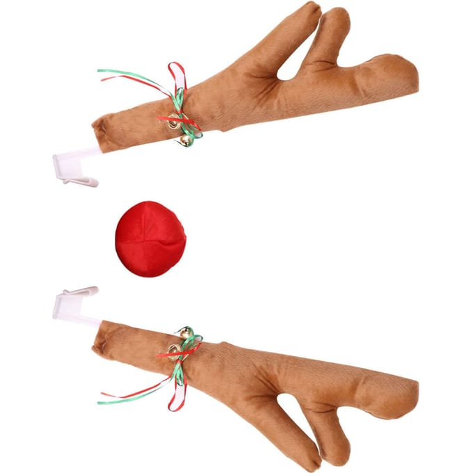 Auto rendiergewei neusset Leuke grappige rendierautoset met bellen voor kerstautodecoratie brown