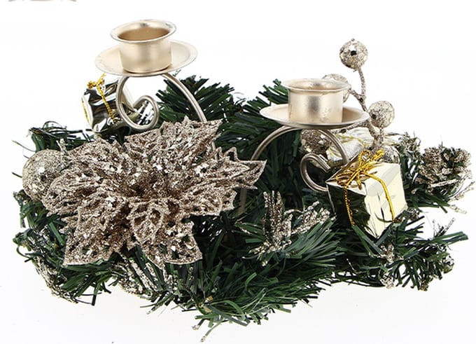Tafelcentrum Kerstmis 2 beugels kaars Ø15cm - champagne bloemen - Plastic - SILUMEN