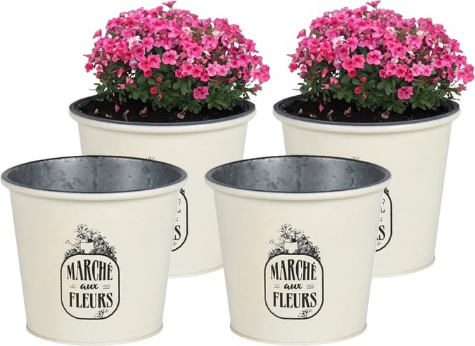 Sunnydays /plantenpot/bloempot - 4x - zink - ivoorwit - D19 x H16 cm